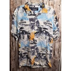 Newport Blue Men's Large "Corona‎ Extra" Tropical Button up Short sleeve Shirt